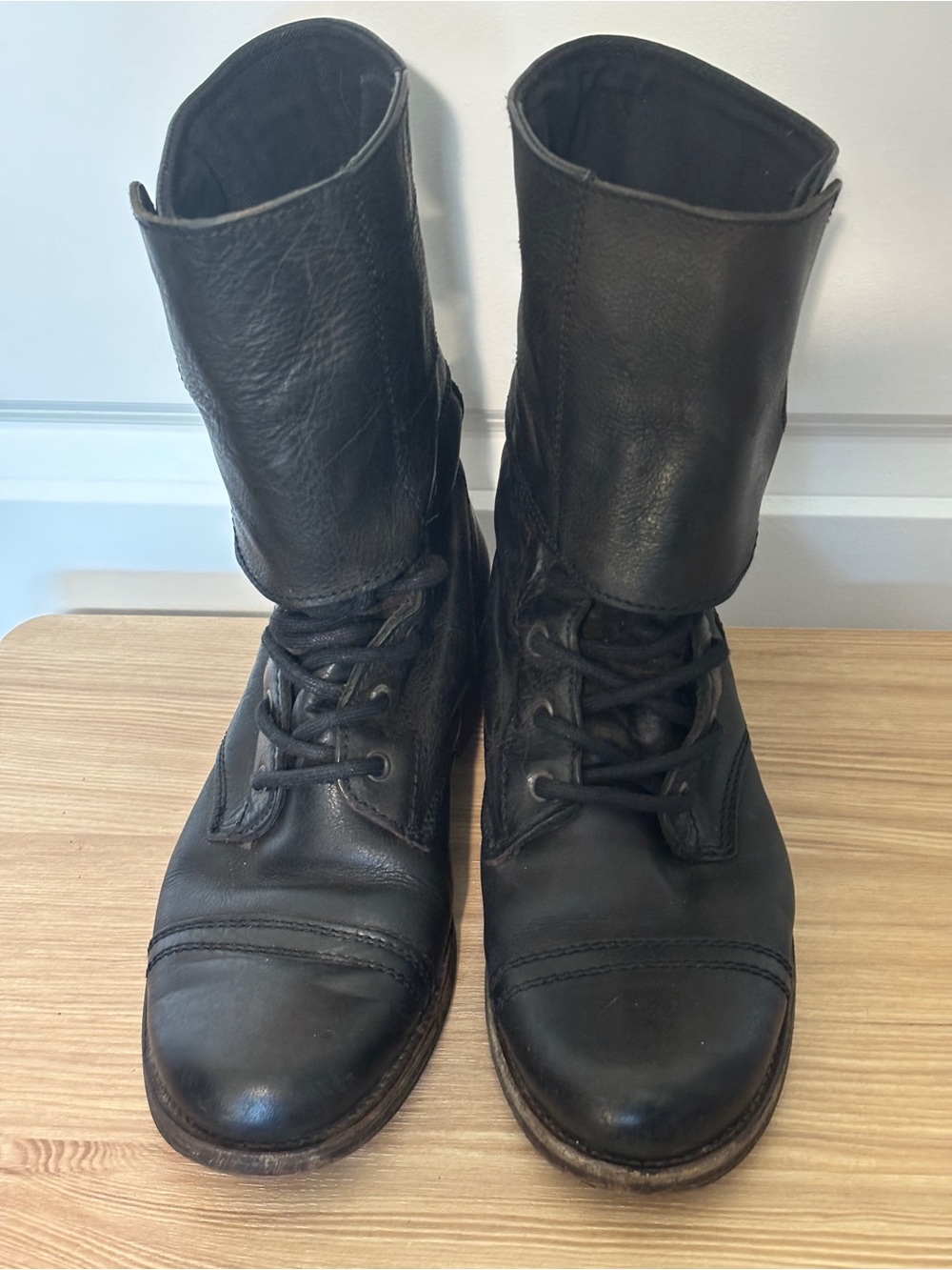All Saints Damisi Black Leather Lace-Up/Buckled Combat Boots sz 38